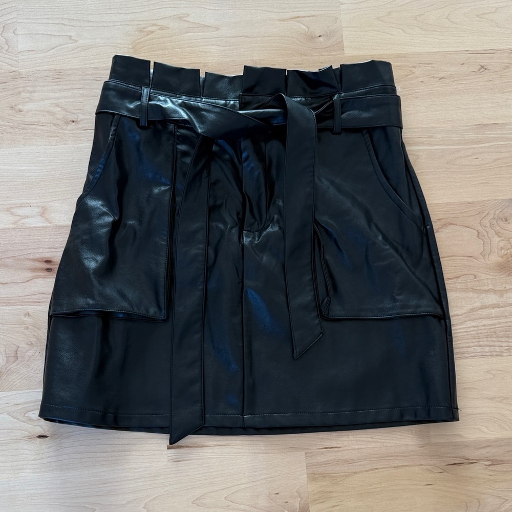 Black Faux Leather Skirt with Belt